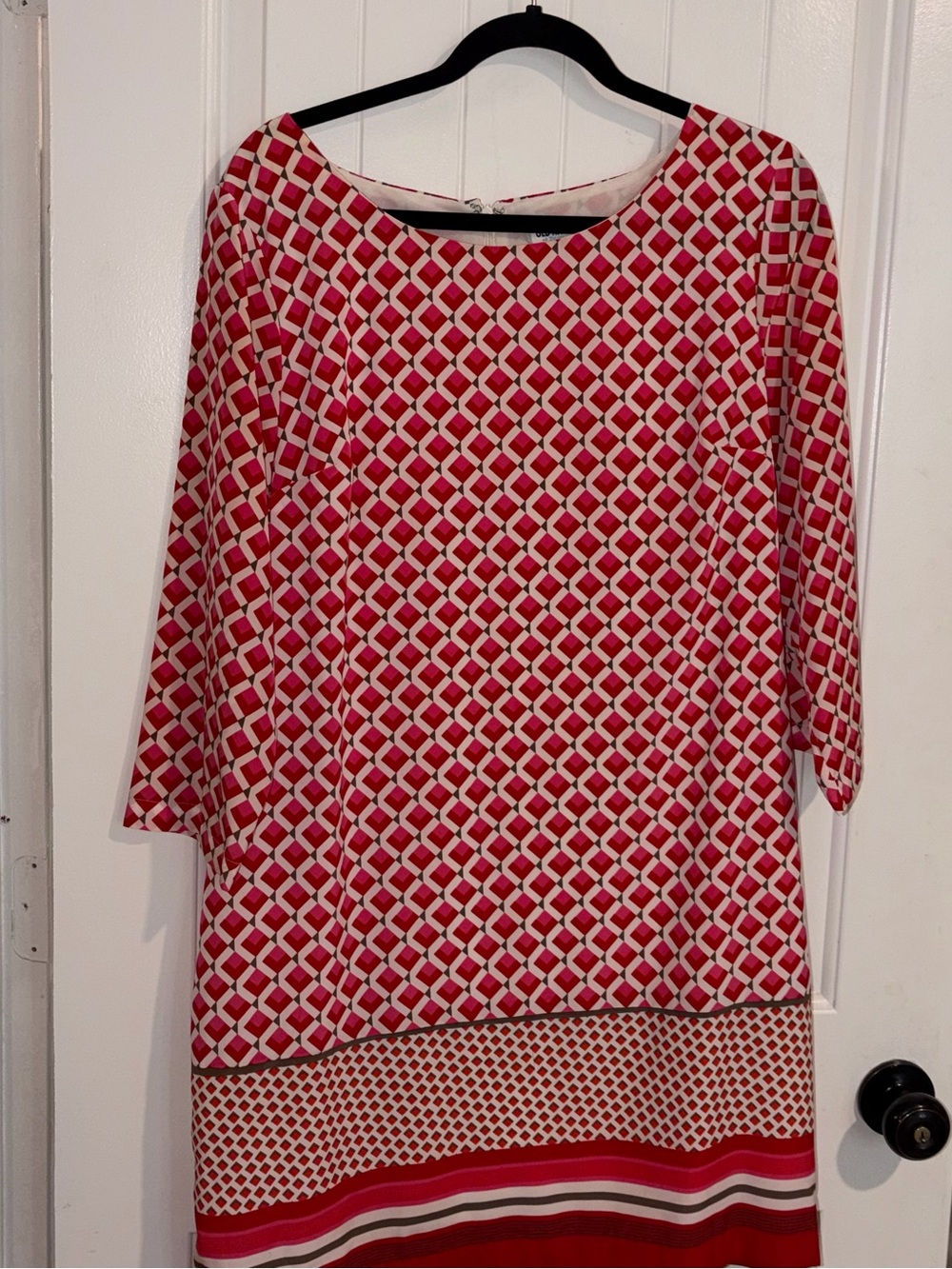 Old Navy Red and White Geometric Boatneck Tunic
